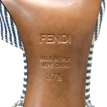 画像をギャラリービューアに読み込む, FENDI フェンディ アンクルストラップ サンダル デニム/レザー ブルー ホワイト 9.5cmヒール サイズ37.5(24.5cm相当)【中古】【新品同様】【美品】レディース
