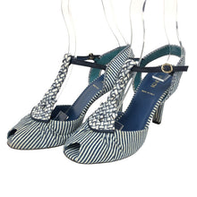 画像をギャラリービューアに読み込む, FENDI フェンディ アンクルストラップ サンダル デニム/レザー ブルー ホワイト 9.5cmヒール サイズ37.5(24.5cm相当)【中古】【新品同様】【美品】レディース