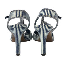 画像をギャラリービューアに読み込む, FENDI フェンディ アンクルストラップ サンダル デニム/レザー ブルー ホワイト 9.5cmヒール サイズ37.5(24.5cm相当)【中古】【新品同様】【美品】レディース