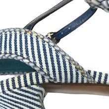 画像をギャラリービューアに読み込む, FENDI フェンディ アンクルストラップ サンダル デニム/レザー ブルー ホワイト 9.5cmヒール サイズ37.5(24.5cm相当)【中古】【新品同様】【美品】レディース