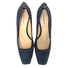 画像をギャラリービューアに読み込む, FABIO RUSCONI ファビオルスコーニ スクエアトゥ スタッズ パンプス スウェード ブルー 6cmヒール サイズ38(24.5-25cm相当)【中古】レディース