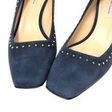 画像をギャラリービューアに読み込む, FABIO RUSCONI ファビオルスコーニ スクエアトゥ スタッズ パンプス スウェード ブルー 6cmヒール サイズ38(24.5-25cm相当)【中古】レディース