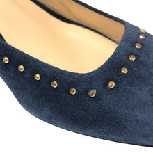 画像をギャラリービューアに読み込む, FABIO RUSCONI ファビオルスコーニ スクエアトゥ スタッズ パンプス スウェード ブルー 6cmヒール サイズ38(24.5-25cm相当)【中古】レディース