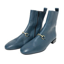 画像をギャラリービューアに読み込む, FABIO RUSCONI ファビオルスコーニ ビット付 スクエアトゥ ショートブーツ レザー ブルー ローヒール サイズ39(25.5-26cm相当)【中古】【新品同様】【美品】レディース