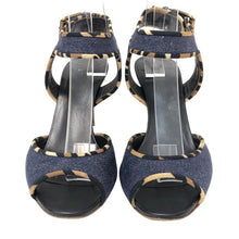 画像をギャラリービューアに読み込む, GIUSEPPE ZANOTTI ジュゼッペザノッティ アンクルストラップ サンダル レオパード デニム ブルー 8.5cmヒール サイズ38(25cm相当)【中古】レディース