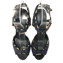 画像をギャラリービューアに読み込む, GIUSEPPE ZANOTTI ジュゼッペザノッティ アンクルストラップ サンダル レオパード デニム ブルー 8.5cmヒール サイズ38(25cm相当)【中古】レディース