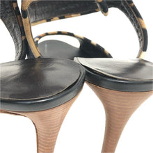 画像をギャラリービューアに読み込む, GIUSEPPE ZANOTTI ジュゼッペザノッティ アンクルストラップ サンダル レオパード デニム ブルー 8.5cmヒール サイズ38(25cm相当)【中古】レディース