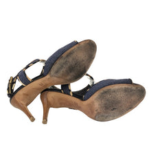 画像をギャラリービューアに読み込む, GIUSEPPE ZANOTTI ジュゼッペザノッティ アンクルストラップ サンダル レオパード デニム ブルー 8.5cmヒール サイズ38(25cm相当)【中古】レディース