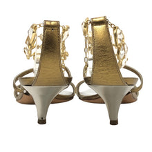 画像をギャラリービューアに読み込む, GIUSEPPE ZANOTTI ジュゼッペザノッティ ビジュー付 サンダル レザー ゴールド 6cmヒール サイズ38.5(25.5cm相当)【中古】 レディース