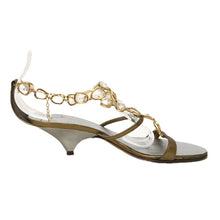 画像をギャラリービューアに読み込む, GIUSEPPE ZANOTTI ジュゼッペザノッティ ビジュー付 サンダル レザー ゴールド 6cmヒール サイズ38.5(25.5cm相当)【中古】 レディース