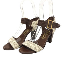 画像をギャラリービューアに読み込む, Salvatore Ferragamo フェラガモ アンクルストラップ サンダル レース×レザー アイボリー×ブラウン 9cmヒール サイズ7(24cm相当)【中古】レディース