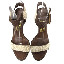 画像をギャラリービューアに読み込む, Salvatore Ferragamo フェラガモ アンクルストラップ サンダル レース×レザー アイボリー×ブラウン 9cmヒール サイズ7(24cm相当)【中古】レディース