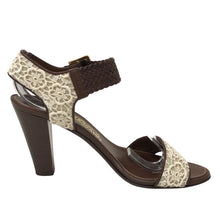 画像をギャラリービューアに読み込む, Salvatore Ferragamo フェラガモ アンクルストラップ サンダル レース×レザー アイボリー×ブラウン 9cmヒール サイズ7(24cm相当)【中古】レディース