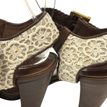 画像をギャラリービューアに読み込む, Salvatore Ferragamo フェラガモ アンクルストラップ サンダル レース×レザー アイボリー×ブラウン 9cmヒール サイズ7(24cm相当)【中古】レディース