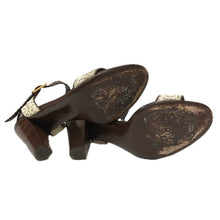 画像をギャラリービューアに読み込む, Salvatore Ferragamo フェラガモ アンクルストラップ サンダル レース×レザー アイボリー×ブラウン 9cmヒール サイズ7(24cm相当)【中古】レディース