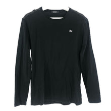 画像をギャラリービューアに読み込む, BURBERRY BLACK LABEL バーバリーブラックレーベル 長袖カットソー ロゴ刺しゅう 肩チェック柄 BMV57-307-09 コットン ブラック サイズ3(L相当)【中古】メンズ