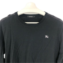 画像をギャラリービューアに読み込む, BURBERRY BLACK LABEL バーバリーブラックレーベル 長袖カットソー ロゴ刺しゅう 肩チェック柄 BMV57-307-09 コットン ブラック サイズ3(L相当)【中古】メンズ