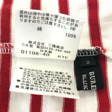 画像をギャラリービューアに読み込む, BURBERRY BLACK LABEL バーバリーブラックレーベル 半袖Tシャツ ボーダー D1P13-712-15 コットン レッド×ホワイト サイズ2(M相当)【中古】メンズ