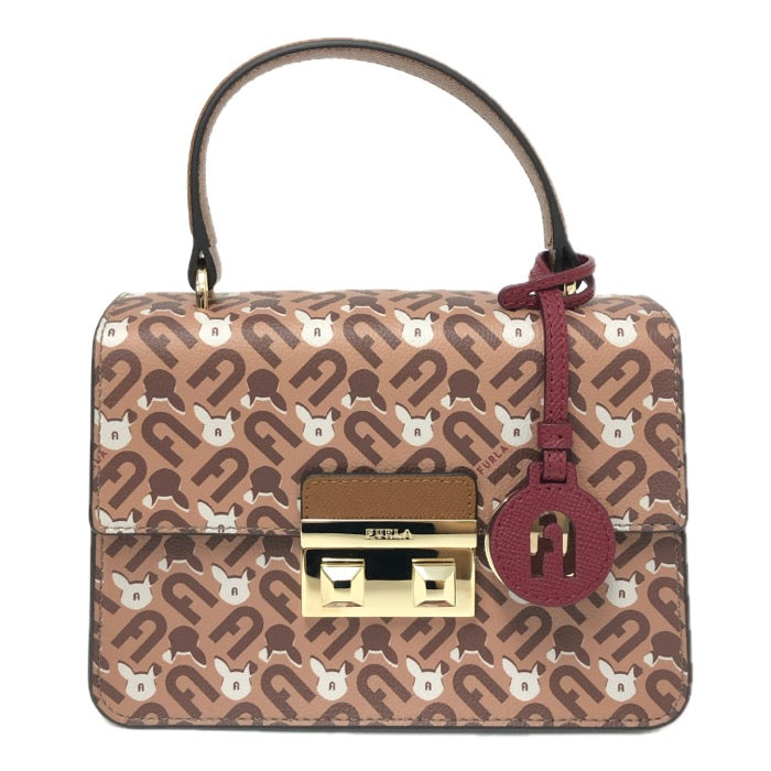 FURLA⭐︎うさぎ柄ハンドバッグ新品同様♪ Furla フルラ うさぎ 2WAY ショルダー ハンドバッグ レザー ブラウン