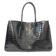 画像をギャラリービューアに読み込む, Les sacs Adam ルサックアダム クロコ型押し トートバッグ レザー ブラック ビジネストート【中古】 レディース