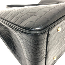 画像をギャラリービューアに読み込む, Les sacs Adam ルサックアダム クロコ型押し トートバッグ レザー ブラック ビジネストート【中古】 レディース