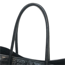 画像をギャラリービューアに読み込む, Les sacs Adam ルサックアダム クロコ型押し トートバッグ レザー ブラック ビジネストート【中古】 レディース