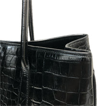 画像をギャラリービューアに読み込む, Les sacs Adam ルサックアダム クロコ型押し トートバッグ レザー ブラック ビジネストート【中古】 レディース