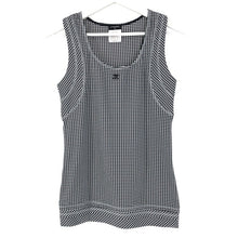 画像をギャラリービューアに読み込む, CHANEL シャネル ノースリーブ チェック柄 ストレッチ カットソー P32316V22650 ブラック×ホワイト サイズ34(XS-S相当)【中古】 レディース