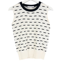 將圖片載入圖庫檢視器 M-premier エムプルミエ 柄編み ノースリーブニット A730-012 コットン混 ホワイト×ブラック サイズ36(S相当)【中古】 レディース