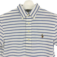 画像をギャラリービューアに読み込む, RALPH LAUREN ラルフローレン 半袖ポロシャツ ストライプ柄 コットン ブルー×ホワイト S相当【中古】メンズ
