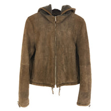 画像をギャラリービューアに読み込む, LOEWE ロエベ ムートンジャケット フード付き ブルゾン 羊革 ダークブラウン サイズ44(L相当)【中古】レディース