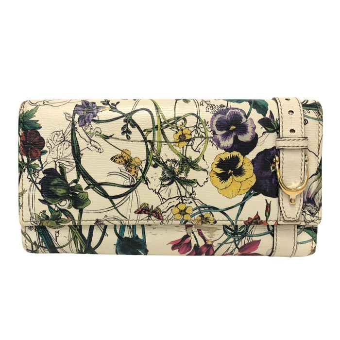 GUCCI グッチ フローラ 花柄 309760 長財布 レザー アイボリー【中古 