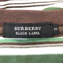 画像をギャラリービューアに読み込む, BURBERRY BLACK LABEL バーバリーブラックレーベル ボーダー柄 半袖Tシャツ コットン ブラウン×グリーン サイズ3(M相当)【中古】メンズ