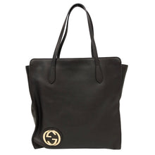 画像をギャラリービューアに読み込む, GUCCI グッチ インターロッキングG 353581 トートバッグ レザー ダークブラウン【中古】 レディース