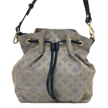 画像をギャラリービューアに読み込む, russet ラシット 巾着ショルダーバッグ ナイロン×レザー グレー×ブルー【中古】レディース