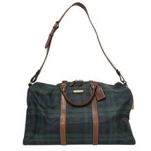 画像をギャラリービューアに読み込む, POLO RALPH LAUREN ポロ・ラルフローレン 2WAYボストンバッグ チェック柄 ブラシ付 PVキャンバス×レザー グリーン【中古】ユニセックス