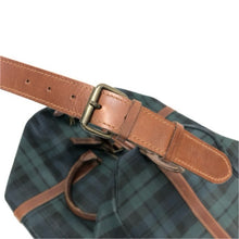 画像をギャラリービューアに読み込む, POLO RALPH LAUREN ポロ・ラルフローレン 2WAYボストンバッグ チェック柄 ブラシ付 PVキャンバス×レザー グリーン【中古】ユニセックス