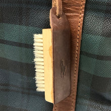 画像をギャラリービューアに読み込む, POLO RALPH LAUREN ポロ・ラルフローレン 2WAYボストンバッグ チェック柄 ブラシ付 PVキャンバス×レザー グリーン【中古】ユニセックス