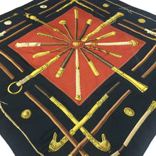 画像をギャラリービューアに読み込む, エルメス HERMES カレ90 大判スカーフ CANNES&POMMEAUX シルク100% 黒 ステッキ柄【中古】