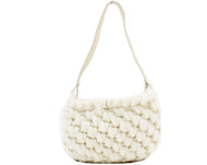 フルラ FURLA ハンドバッグ ウール×レザー 白 中古