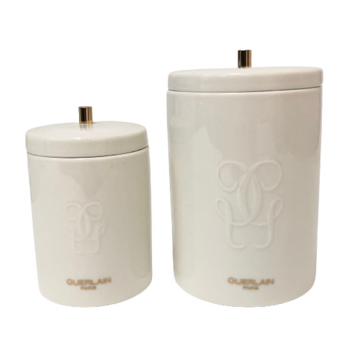 ゲラン GUERLAIN  ノベルティ 陶器 小物入れ 蓋物 インテリア  ホワイト【中古】【新品同様】【美品】