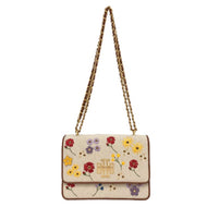 トリーバーチ TORY BURCH  BRITTEN フローラル チェーン ショルダーバッグ  ナチュラル ブラウン 花柄【中古】【新品同様】【美品】