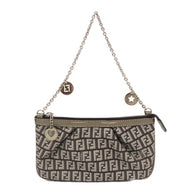 フェンディ FENDI アクセサリーポーチ チェーン ハンドバッグ  ブラウン ズッキーノ柄【中古】【美品】