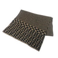 FENDI フェンディ ズッカ柄 FFロゴ マフラー ウール ブラック ベージュ系【中古】 レディース