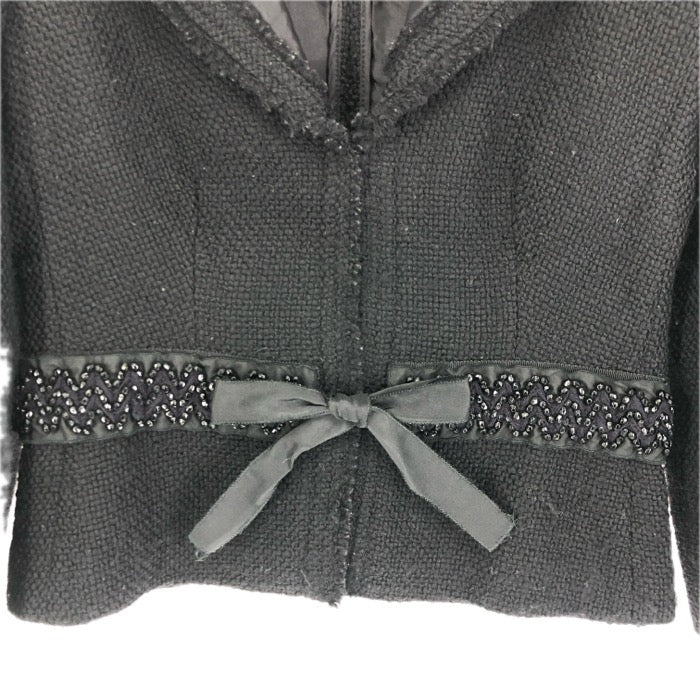 PRADA プラダ 装飾ビジュー リボン付き テーラードジャケット ツイード