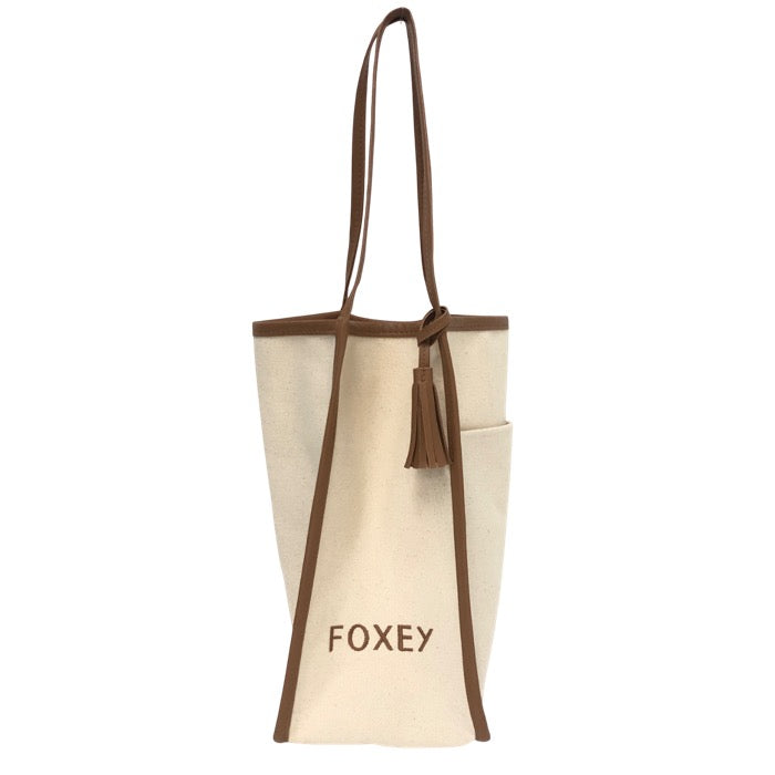 FOXEY フォクシー バイカラー ノベルティ トートバッグ キャンバス/レザー ベージュ【中古】 レディース