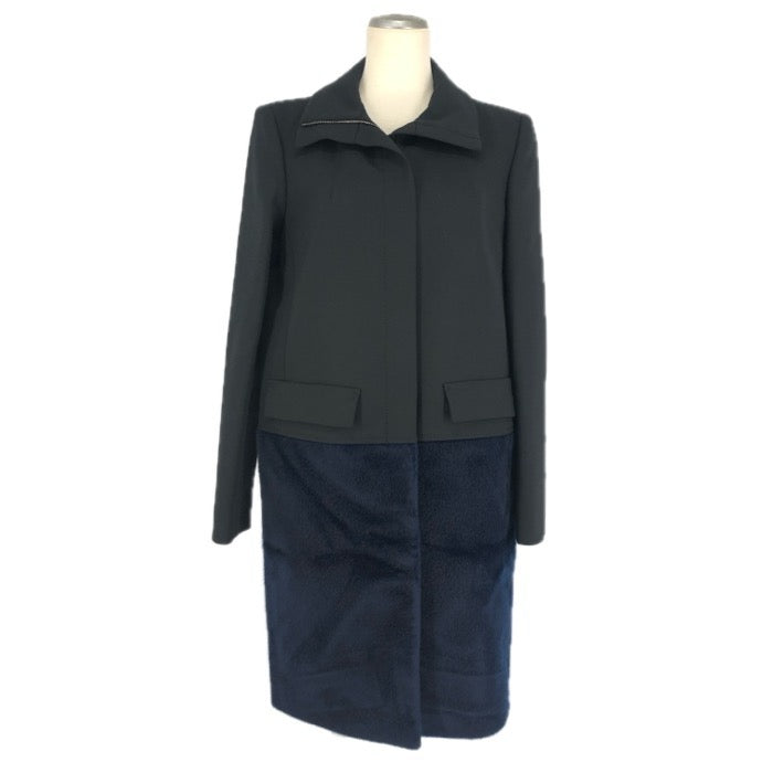 SPORTMAX スポーツマックス ハイネック切替 袖ファスナー ステンカラーコート ブラック ネイビー【中古】 レディース