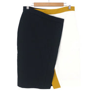 FENDI フェンディ ひざ丈 ラップ カラーブロック スカート コットン モノトーン【中古】 レディース