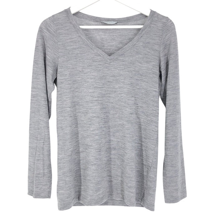 Gran Sasso グランサッソ Vネック カットソー ウール グレー Mサイズ相当【中古】 レディース