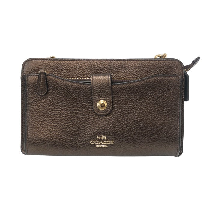 COACH コーチ ショルダーウォレット ショルダーバッグ メッセンジャー ウィズ ポップアップ 53529 長財布 レザー ダークブロンズ【中古】 レディース